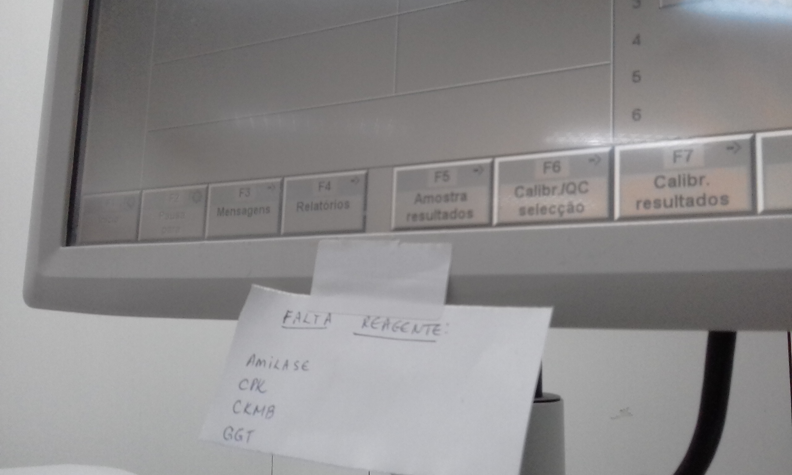Lista de reagentes em faltam, no laboratório do hospital